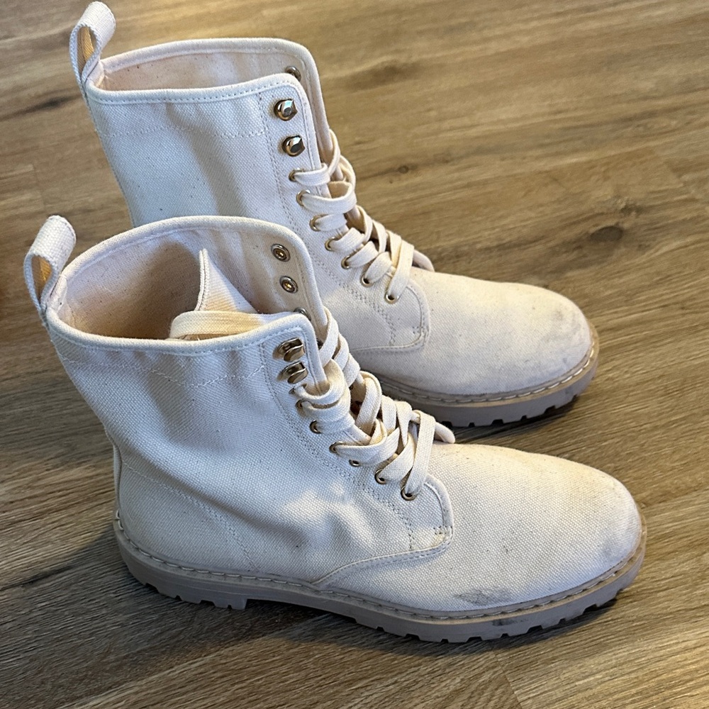 H&M Cream Canvas Combat Boots